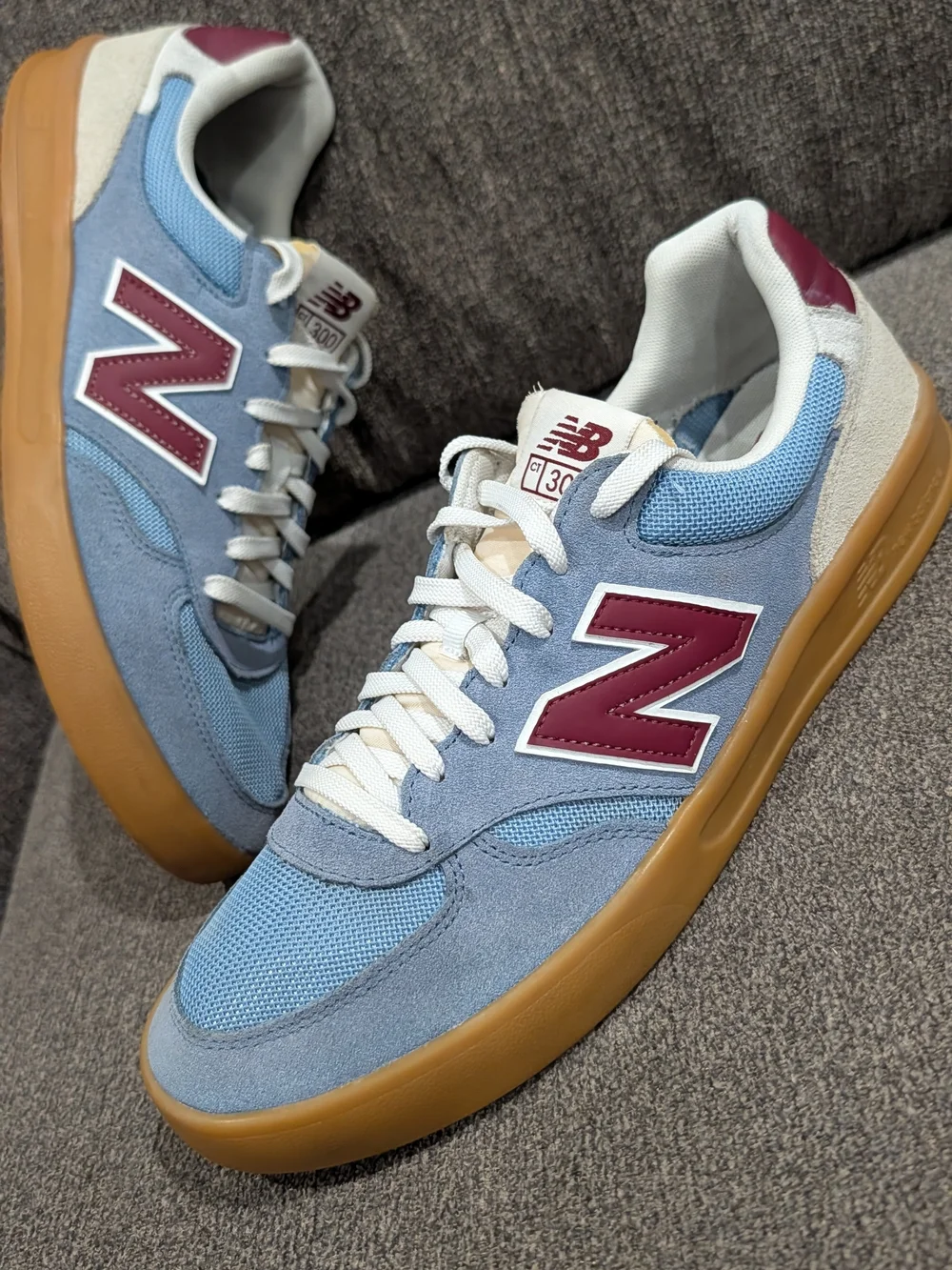 New Balance Men's Light Blue & Burgundy Suede Mesh Sneakers